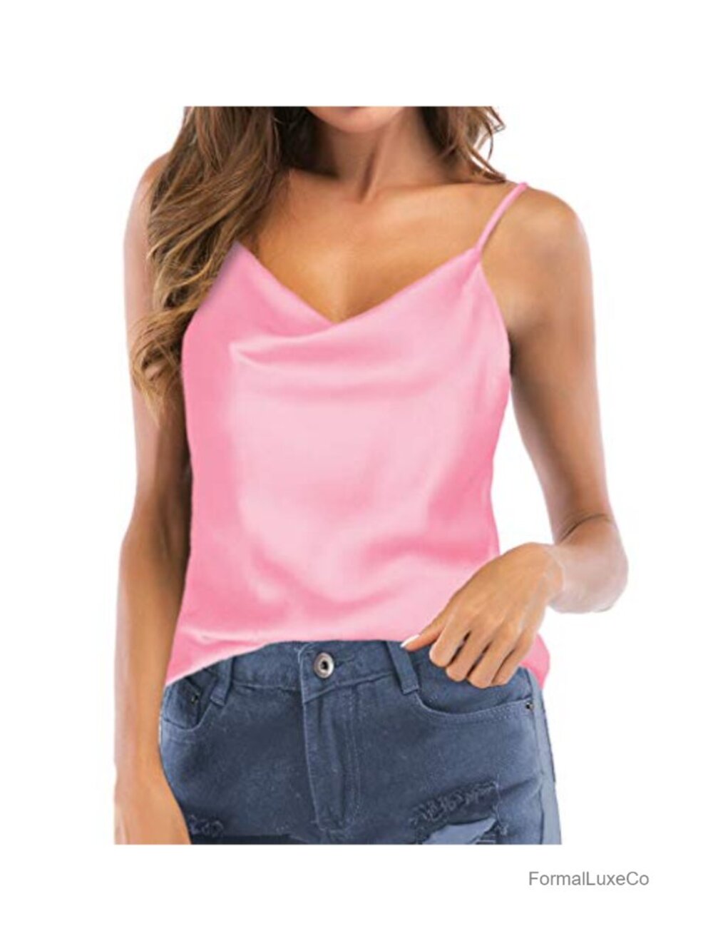 Silk Satin Cowl Neck Camisole Spaghetti Strap Sleeveless Tank Top
